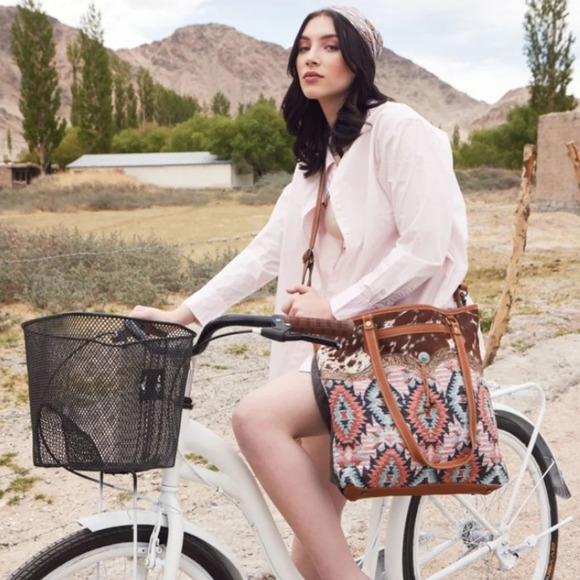 NWT Myra Bag Boho Leather & Canvas Tote Shoulder Bag - Picture 1 of 7